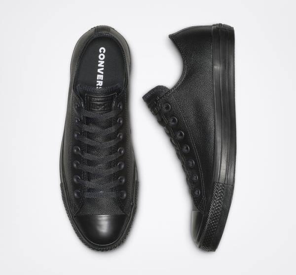 Men's Converse Chuck Taylor All Star Leather Low Tops Shoes Black | CV-958HIR