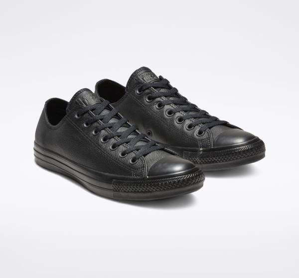 Men's Converse Chuck Taylor All Star Leather Low Tops Shoes Black | CV-958HIR