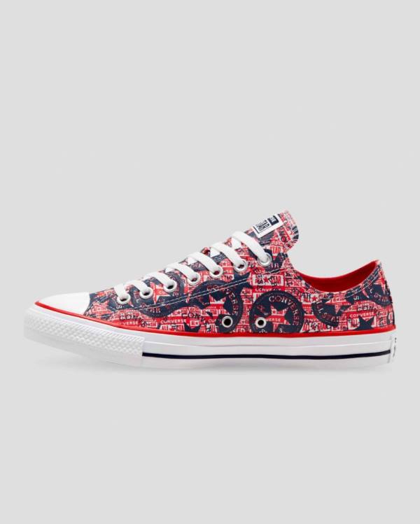 Men's Converse Chuck Taylor All Star Logo Replay Low Tops Shoes Red Black | CV-392DFH