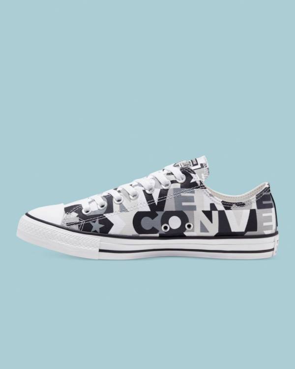 Men's Converse Chuck Taylor All Star Logo Print Low Tops Shoes Black | CV-437SMH