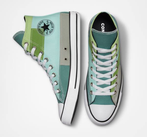 Men's Converse Chuck Taylor All Star Patchwork High Tops Shoes Light Green / Light | CV-087ZIU