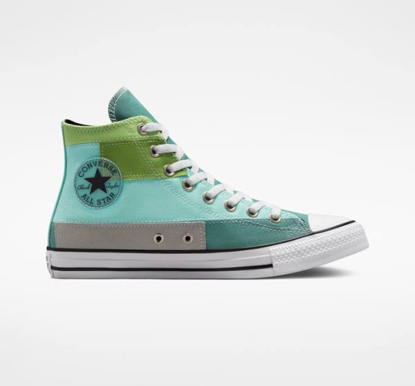 Men\'s Converse Chuck Taylor All Star Patchwork High Tops Shoes Light Green / Light | CV-087ZIU