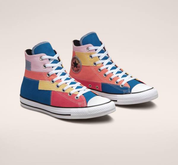 Men's Converse Chuck Taylor All Star Patchwork High Tops Shoes Blue / Pink | CV-452YVN