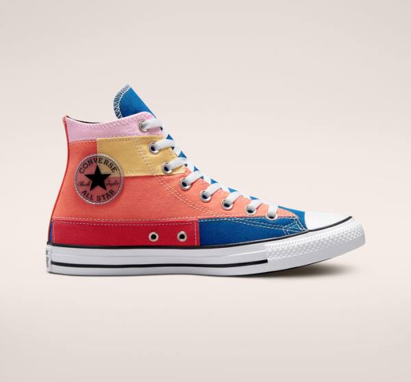 Men\'s Converse Chuck Taylor All Star Patchwork High Tops Shoes Blue / Pink | CV-452YVN