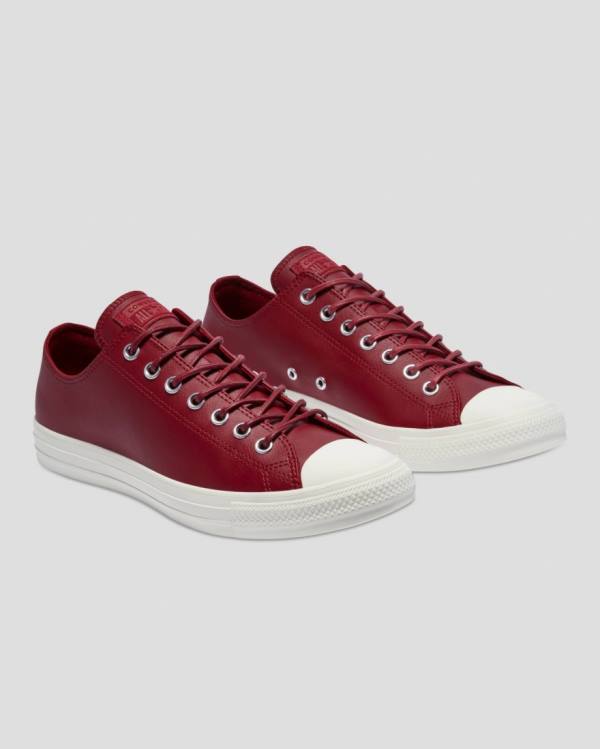 Men's Converse Chuck Taylor All Star Seasonal Leather Low Tops Shoes Burgundy | CV-987YXS