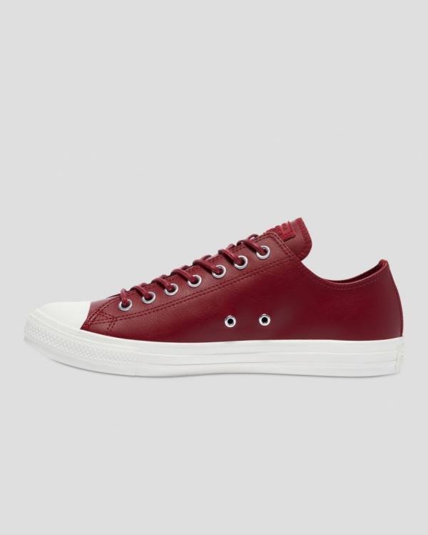 Men's Converse Chuck Taylor All Star Seasonal Leather Low Tops Shoes Burgundy | CV-987YXS