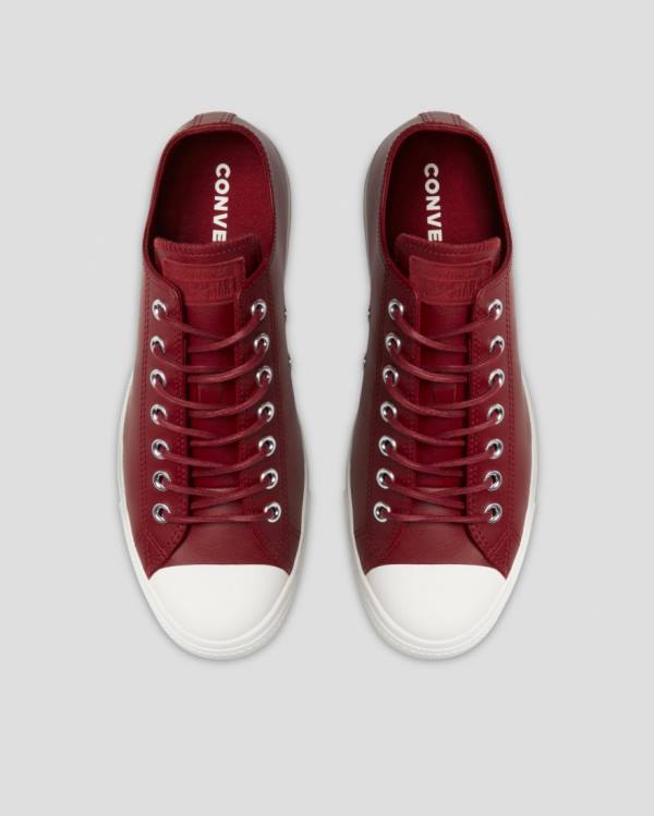 Men's Converse Chuck Taylor All Star Seasonal Leather Low Tops Shoes Burgundy | CV-987YXS