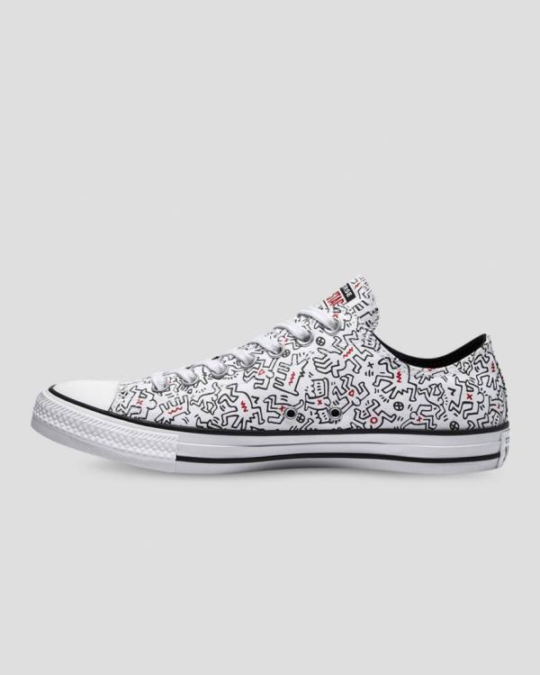 Men's Converse Keith Haring Chuck Taylor All Star Low Tops Shoes White Black Red | CV-312ZQU