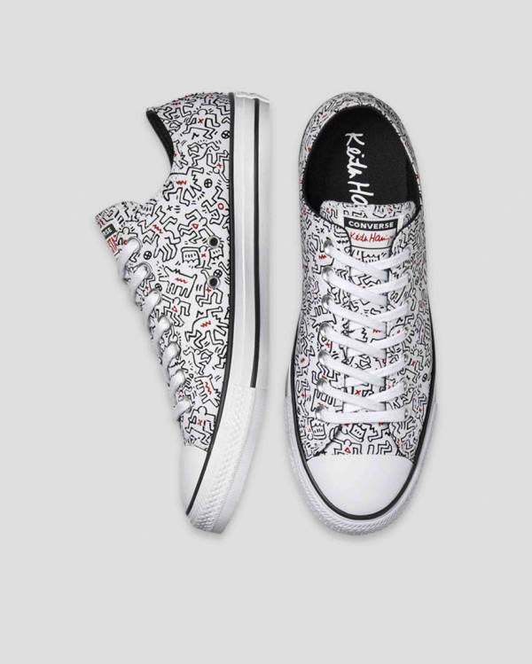 Men's Converse Keith Haring Chuck Taylor All Star Low Tops Shoes White Black Red | CV-312ZQU