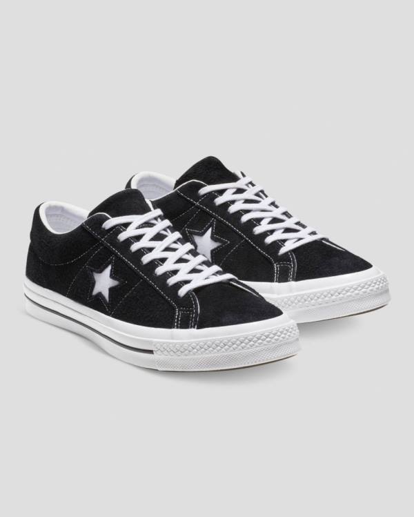 Men's Converse One Star Premium Suede Low Tops Shoes Black | CV-846XYO