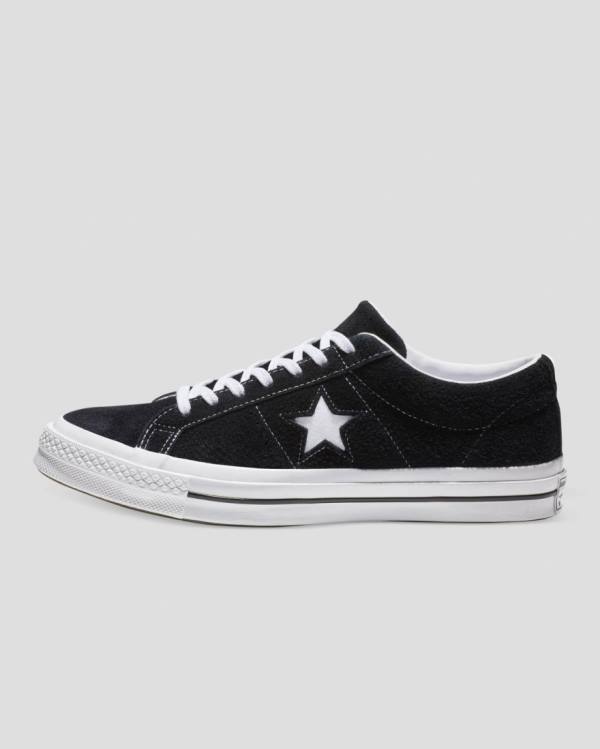 Men's Converse One Star Premium Suede Low Tops Shoes Black | CV-846XYO