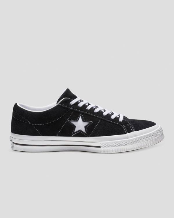 Men\'s Converse One Star Premium Suede Low Tops Shoes Black | CV-846XYO