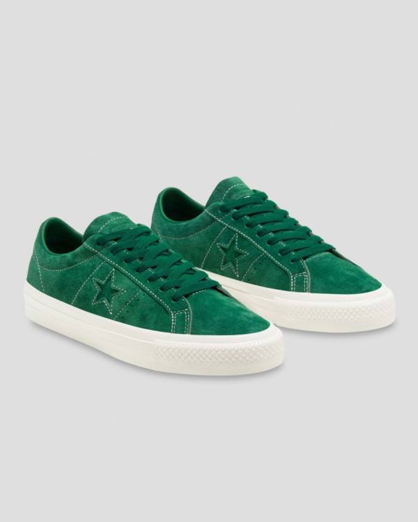 Men's Converse One Star Pro Pigskin Suede Low Tops Shoes Green | CV-568KDP