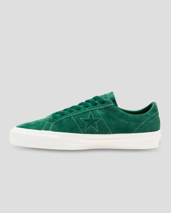 Men's Converse One Star Pro Pigskin Suede Low Tops Shoes Green | CV-568KDP