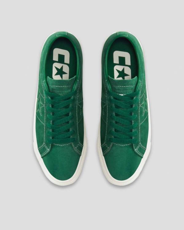 Men's Converse One Star Pro Pigskin Suede Low Tops Shoes Green | CV-568KDP