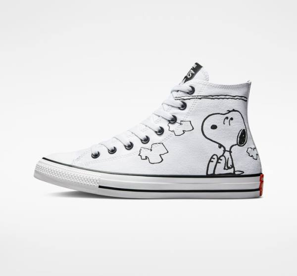 Men's Converse Peanuts Chuck Taylor All Star High Tops Shoes White / Black / Red | CV-961QKW