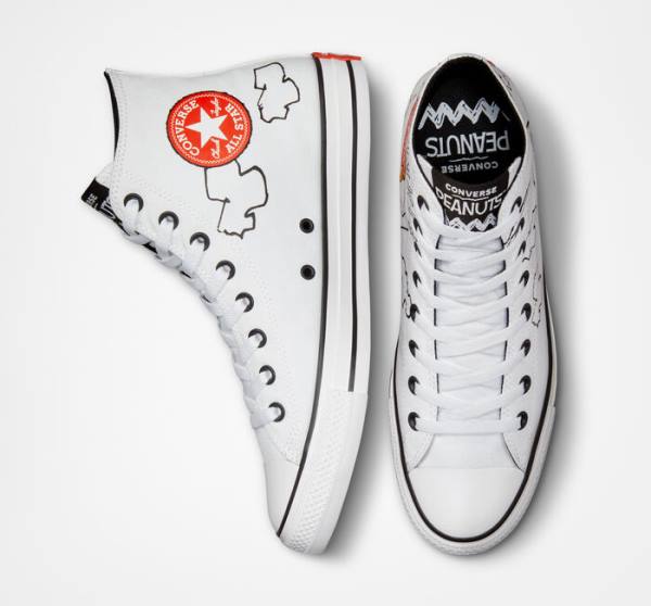 Men's Converse Peanuts Chuck Taylor All Star High Tops Shoes White / Black / Red | CV-961QKW