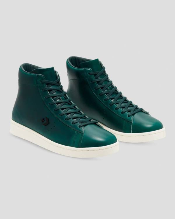 Men's Converse Pro Leather Horween High Tops Shoes Green | CV-206UQX