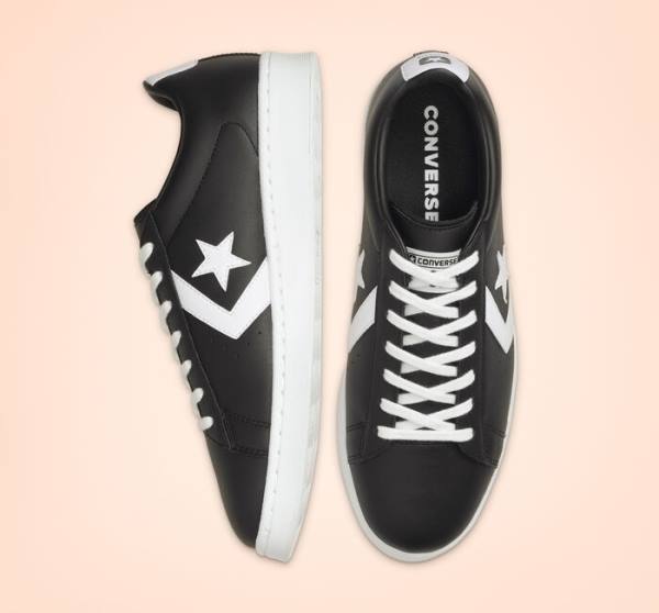 Men's Converse Pro Leather Low Tops Shoes Black / White | CV-486SER