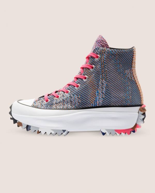 Men's Converse Run Star Hike Knit Print High Tops Shoes Blue Red | CV-475ANE