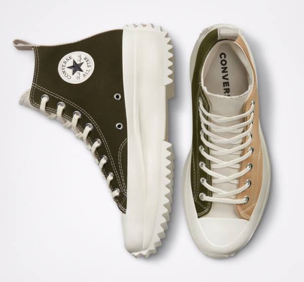 Men's Converse Run Star Hike Platform Tri-Panel Color Block High Tops Shoes Khaki | CV-236SAH