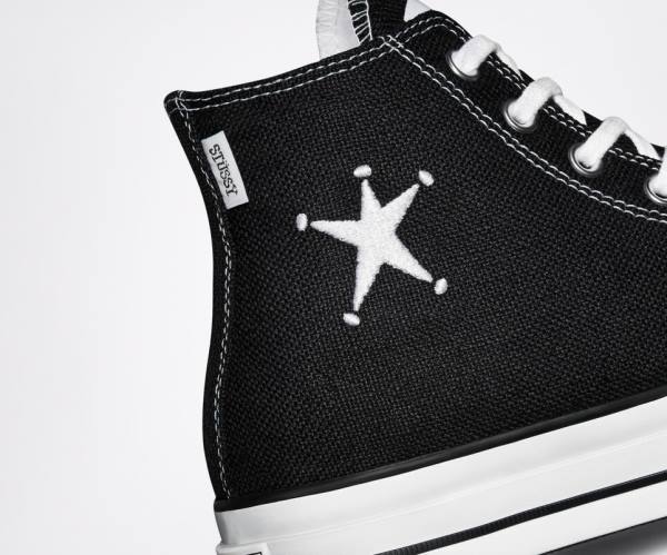 Men's Converse Stussy Chuck 70 High Tops Shoes Black / White | CV-794TON