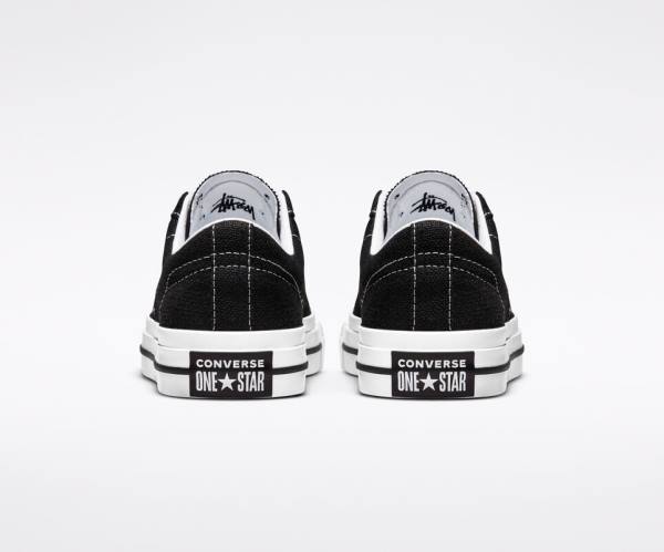 Men's Converse Stussy One Star Low Tops Shoes Black / White | CV-601TJD