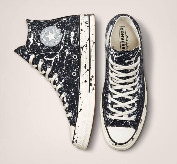 Women's Converse Chuck 70 Archive Paint Splatter High Tops Shoes Black / Grey | CV-012GHM