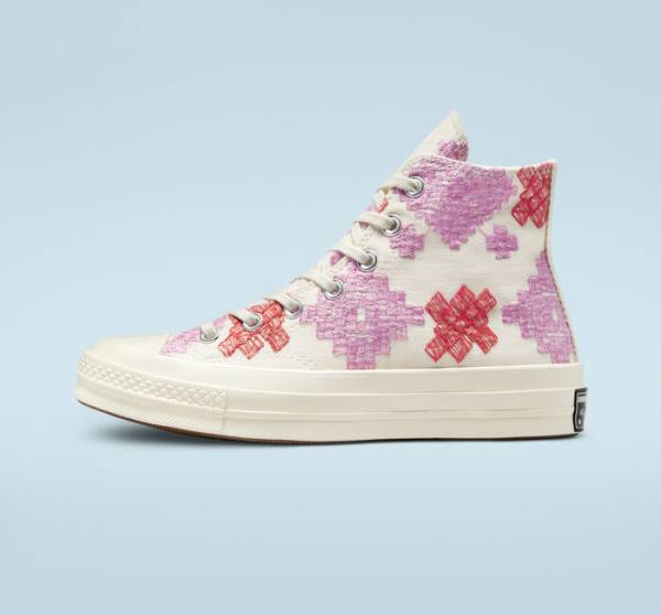 Women's Converse Chuck 70 Bright Embroidery High Tops Shoes Pink / Red | CV-104CFX