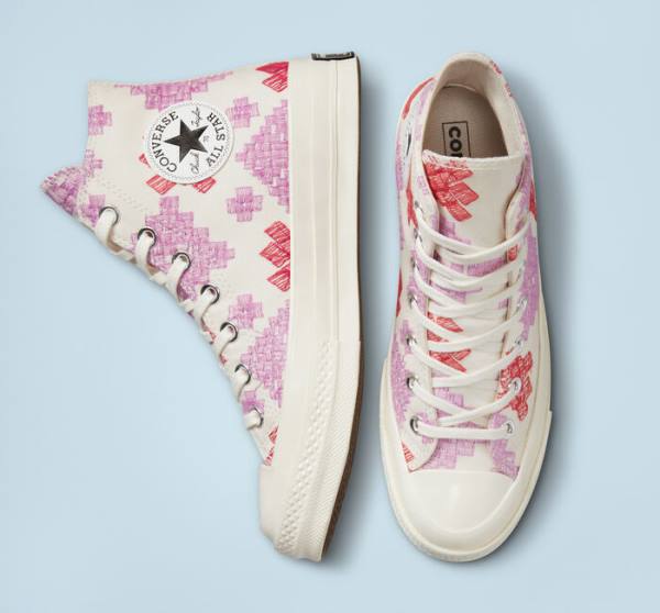 Women's Converse Chuck 70 Bright Embroidery High Tops Shoes Pink / Red | CV-104CFX