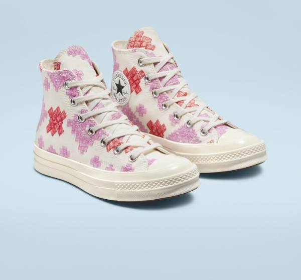 Women's Converse Chuck 70 Bright Embroidery High Tops Shoes Pink / Red | CV-104CFX