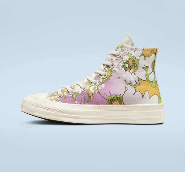 Women's Converse Chuck 70 Crafted Florals High Tops Shoes Pink / Olive | CV-317UEZ