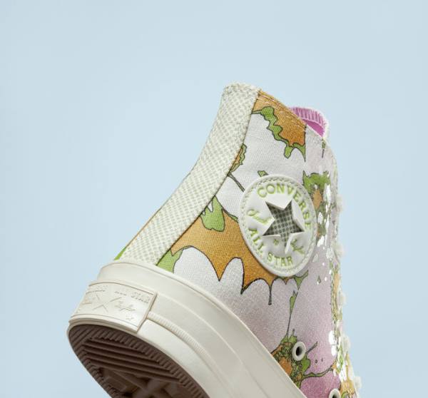 Women's Converse Chuck 70 Crafted Florals High Tops Shoes Pink / Olive | CV-317UEZ