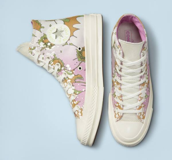 Women's Converse Chuck 70 Crafted Florals High Tops Shoes Pink / Olive | CV-317UEZ