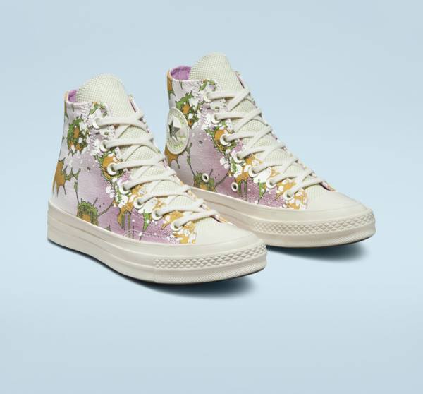 Women's Converse Chuck 70 Crafted Florals High Tops Shoes Pink / Olive | CV-317UEZ