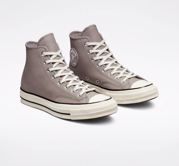 Women's Converse Chuck 70 Crafted Leather High Tops Shoes Grey / Black | CV-637HLS