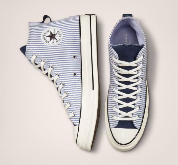 Women's Converse Chuck 70 Crafted Stripe High Tops Shoes Indigo / Black | CV-580XIV