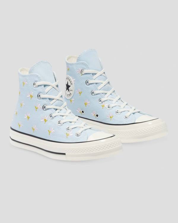 Women's Converse Chuck 70 Embroidered Garden Party High Tops Shoes Blue | CV-094VIY