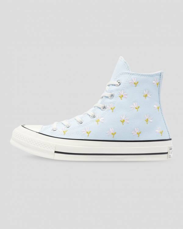 Women's Converse Chuck 70 Embroidered Garden Party High Tops Shoes Blue | CV-094VIY