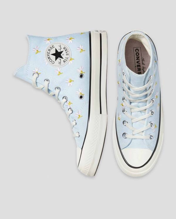 Women's Converse Chuck 70 Embroidered Garden Party High Tops Shoes Blue | CV-094VIY