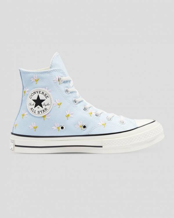 Women\'s Converse Chuck 70 Embroidered Garden Party High Tops Shoes Blue | CV-094VIY