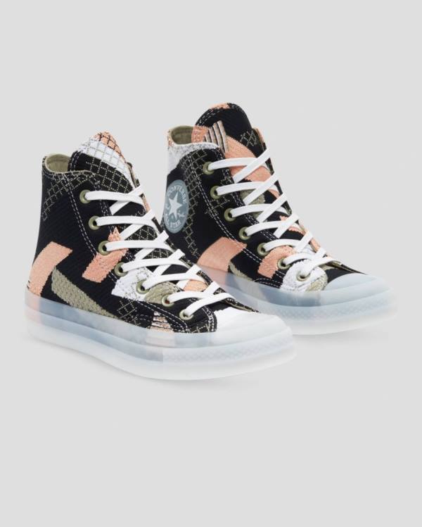 Women's Converse Chuck 70 Knit Print High Tops Shoes Black Orange | CV-264MRY