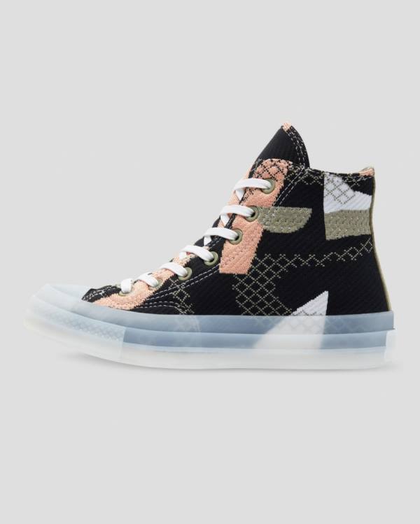 Women's Converse Chuck 70 Knit Print High Tops Shoes Black Orange | CV-264MRY