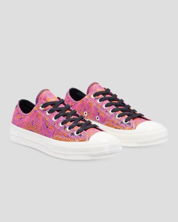 Women's Converse Chuck 70 Leather Printed Low Tops Shoes Pink Orange | CV-089YLW