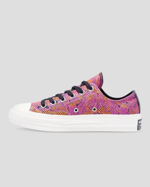 Women's Converse Chuck 70 Leather Printed Low Tops Shoes Pink Orange | CV-089YLW