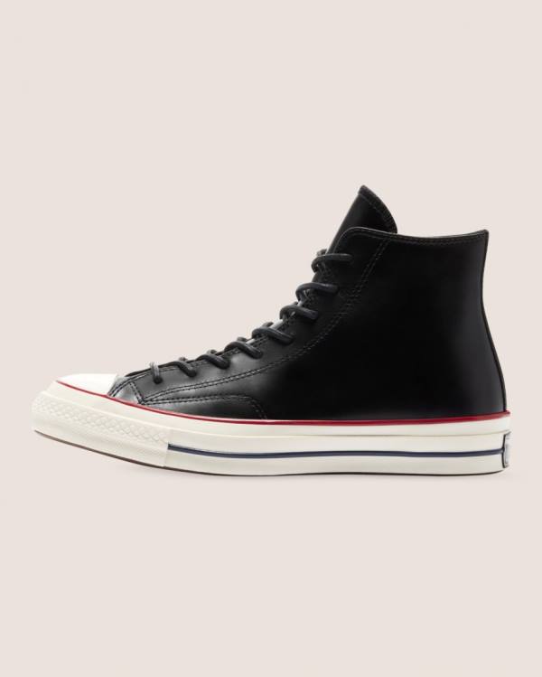 Women's Converse Chuck 70 Premium Leather High Tops Shoes Black | CV-187AZY