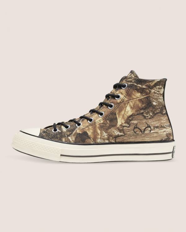 Women's Converse Chuck 70 Realtree Edge Camo Print Utility High Tops Shoes Brown | CV-401JYX