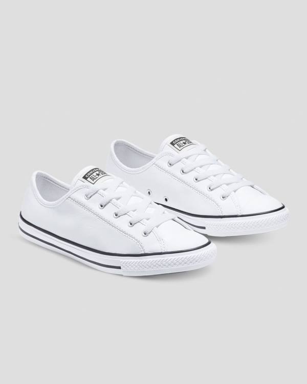 Women's Converse Chuck Taylor All Star Dainty Leather Low Tops Shoes White | CV-310JAV