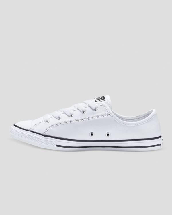 Women's Converse Chuck Taylor All Star Dainty Leather Low Tops Shoes White | CV-310JAV