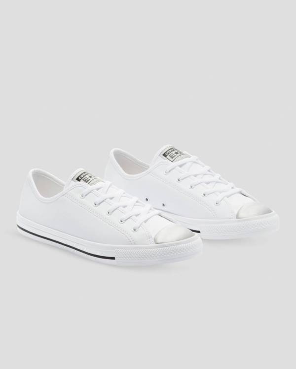 Women's Converse Chuck Taylor All Star Dainty Mono Metallic Low Tops Shoes White | CV-578TJW